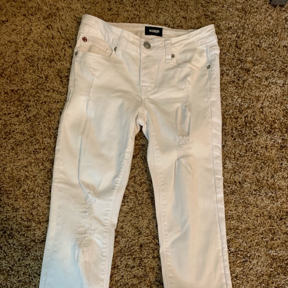 White Hudson Teared, Cropped & Cuffed Jeans